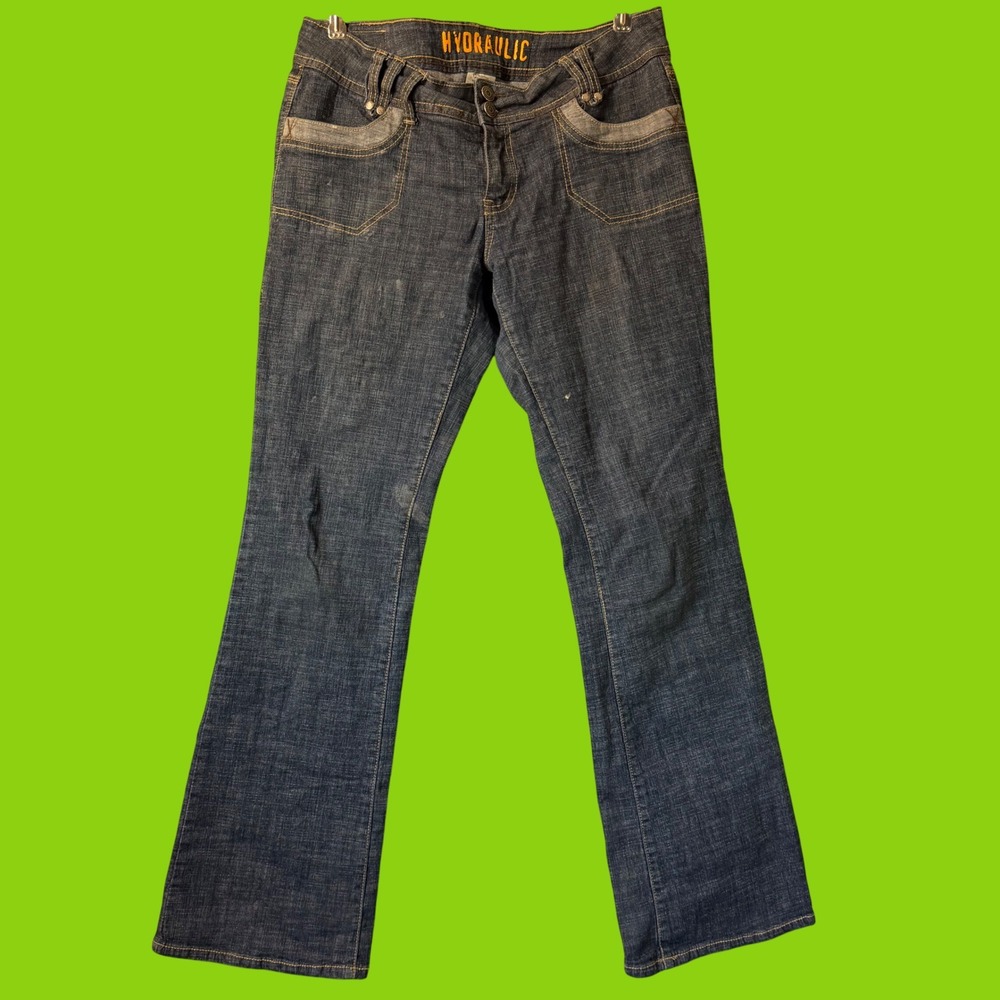 Hydraulic Womens Low Rise Flare Jeans Dark Wash Y2K Size 11/12 Double Button